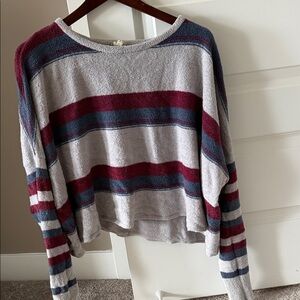 Hem & Thread Gray and Burgundy Striped Sweater